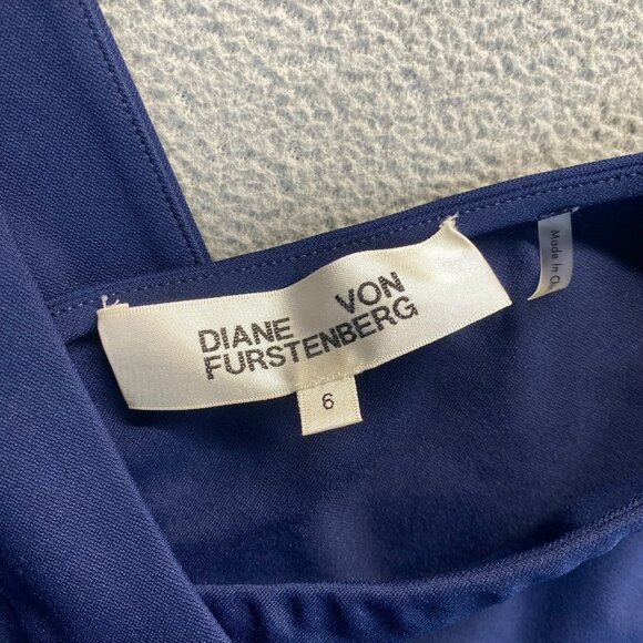Diane von Furstenberg Cap Sleeve Ruched Jersey Dress Navy Size 6 - Picture 3 of 11